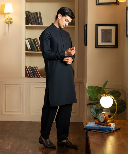Men's JET-BLACK Wash & wear Fabric